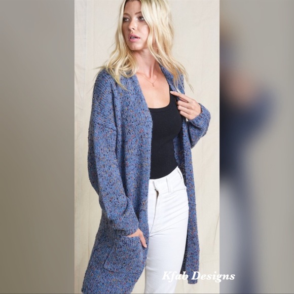 Plush Midi Length Speckled Knit Cardigan - Picture 5 of 6